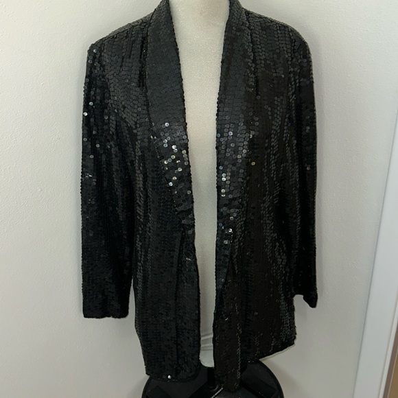 Jackets & Blazers - Vintage 100% silk sequin bead black jacket blazer medium m cocktail